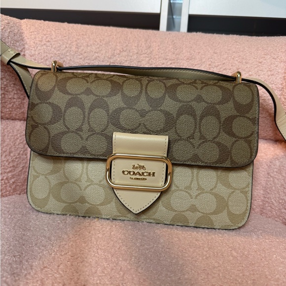Coach Tan and Cream Shoulder Bag with Monogram Pattern - Picture 10 of 11